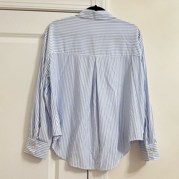 Zara Women's Blue and White Striped Button Down Shirt - Picture 8 of 8